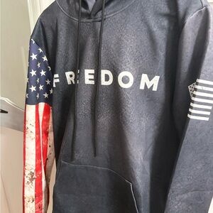 Navy 'Freedom' Graphic Pullover Hoodie with Flag Sleeve